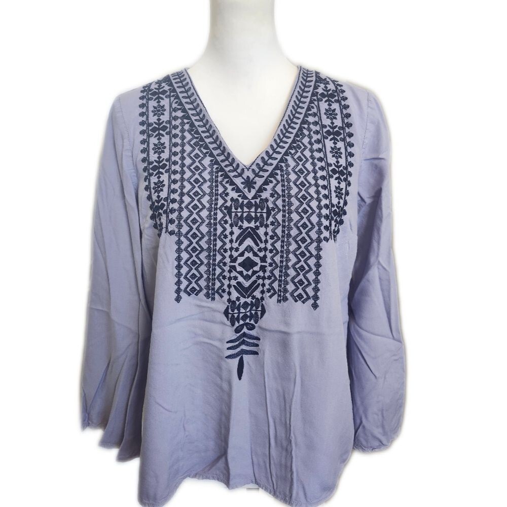 Grace The Perfect Fit 100% Viscose V-neck Dusty Blue Peasant Top, S